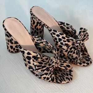 Loeffler Randall Leopard Bow Mule Heels Size 9.5 Block Heel Sandals